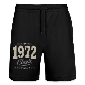 né en 1972 cadeau vintage anniversaire 51 ans - Short de jogging bio TRAINER Stanley/Stella unisexe - noir - Devant - Nik (191cm) & Marisol (170cm)