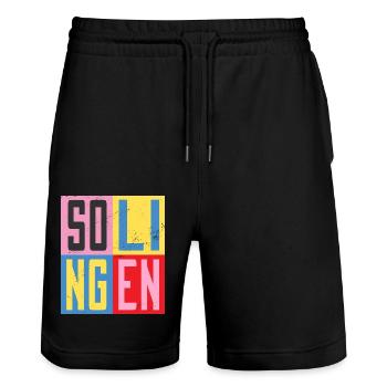 Solingen Städte Design - Stanley/Stella Unisex Bio Joggingshorts Trainer  - Schwarz - Vorne - Nik (191cm) & Marisol (170cm)