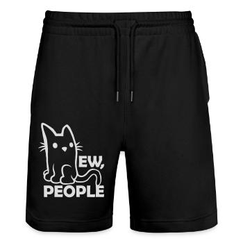 Spruch ew people Katze - Stanley/Stella Unisex Bio Joggingshorts Trainer  - Schwarz - Vorne - Nik (191cm) & Marisol (170cm)