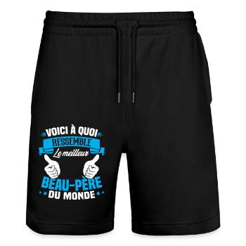 Le meilleur beau-papa du monde - Cadeau beau-papa - Short de jogging bio TRAINER Stanley/Stella unisexe - noir - Devant - Nik (191cm) & Marisol (170cm)