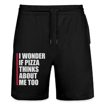 pizza thinks about me - Stanley/Stella Trainer Unisex Organic Jogging Shorts - black - Front - Nik (191cm) & Marisol (170cm)