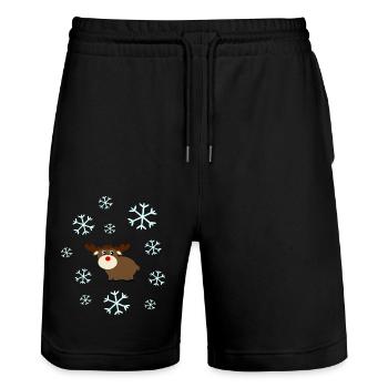 Rentier im Schnee Elche Schneeflocke Weihnachten - Stanley/Stella Unisex Bio Joggingshorts Trainer  - Schwarz - Vorne - Nik (191cm) & Marisol (170cm)