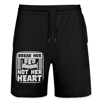 break her bed Zitat - Stanley/Stella Unisex Bio Joggingshorts Trainer  - Schwarz - Vorne - Nik (191cm) & Marisol (170cm)