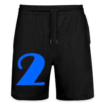 2 JAHRE. 2. JUBILÄUM. GEBURTSTAG 2 JAHRE. 2 - Stanley/Stella Unisex Bio Joggingshorts Trainer  - Schwarz - Vorne - Nik (191cm) & Marisol (170cm)
