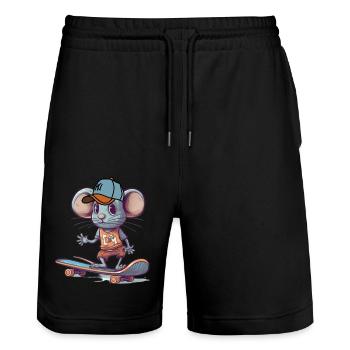 Skateboard Maus Skateboarder Nagetier cool sk8 - Stanley/Stella Unisex Bio Joggingshorts Trainer  - Schwarz - Vorne - Nik (191cm) & Marisol (170cm)