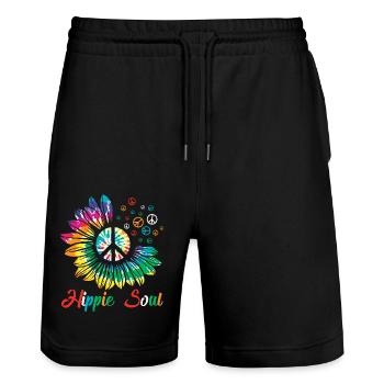 Paix de tournesol d’âme hippie - Short de jogging bio TRAINER Stanley/Stella unisexe - noir - Devant - Nik (191cm) & Marisol (170cm)