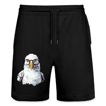 Miki la mouette aux lunettes - Short de jogging bio TRAINER Stanley/Stella unisexe - noir - Devant - Nik (191cm) & Marisol (170cm)