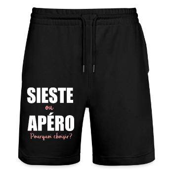 Humour Homme sieste et apéro apero - Short de jogging bio TRAINER Stanley/Stella unisexe - noir - Devant - Nik (191cm) & Marisol (170cm)