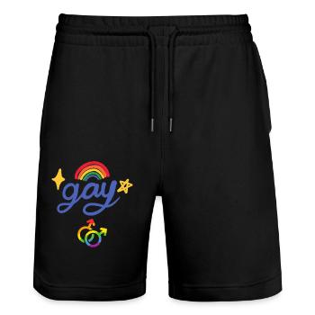 Gay rainbow - Stanley/Stella Trainer Unisex Organic Jogging Shorts - black - Front - Nik (191cm) & Marisol (170cm)