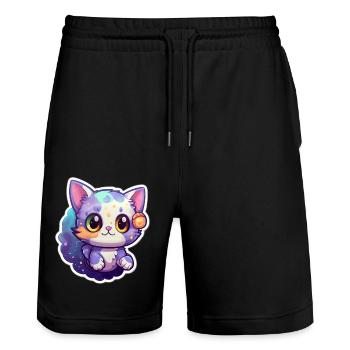 A cute space kitty - Stanley/Stella Trainer Unisex Organic Jogging Shorts - black - Front - Nik (191cm) & Marisol (170cm)