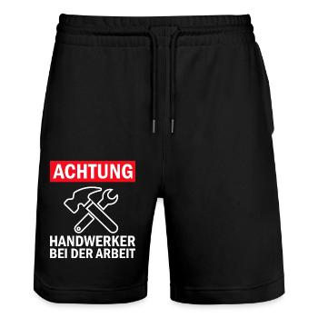 Handwerker Handyman Handwerk Werkzeug Baustelle - Stanley/Stella Unisex Bio Joggingshorts Trainer  - Schwarz - Vorne - Nik (191cm) & Marisol (170cm)