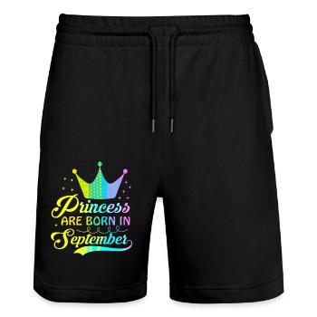 anniversaire joyeux septembre né dans funny party queen - Short de jogging bio TRAINER Stanley/Stella unisexe - noir - Devant - Nik (191cm) & Marisol (170cm)