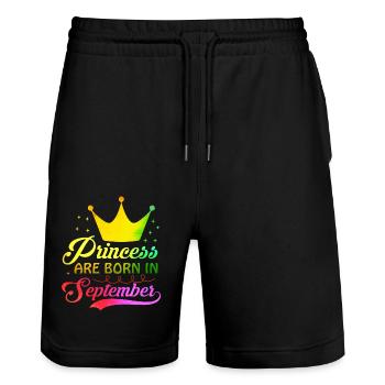 anniversaire joyeux septembre né dans funny party queen - Short de jogging bio TRAINER Stanley/Stella unisexe - noir - Devant - Nik (191cm) & Marisol (170cm)
