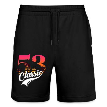 Vintage 1953-53rd anniversary - Stanley/Stella Trainer Unisex Organic Jogging Shorts - black - Front - Nik (191cm) & Marisol (170cm)