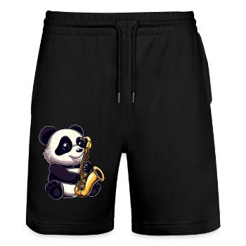 Panda mignon avec un saxophone - Short de jogging bio TRAINER Stanley/Stella unisexe - noir - Devant - Nik (191cm) & Marisol (170cm)