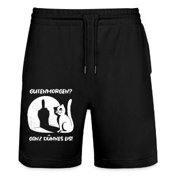 Guten Morgen? Ganz dünnes Eis - lustige Katze - Stanley/Stella Unisex Bio Joggingshorts Trainer  - Schwarz - Vorne - Nik (191cm) & Marisol (170cm)
