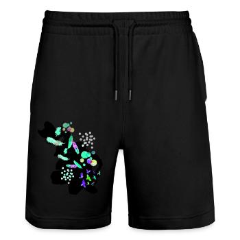 feathers, colorful, watercolor, painting, circles - Stanley/Stella Trainer Unisex Organic Jogging Shorts - black - Front - Nik (191cm) & Marisol (170cm)