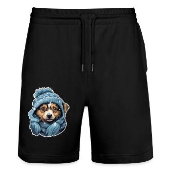 Winter dog with hat and scarf - Stanley/Stella Trainer Unisex Organic Jogging Shorts - black - Front - Nik (191cm) & Marisol (170cm)