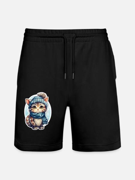 Katze im Winter - Stanley/Stella Unisex Bio Joggingshorts Trainer - Schwarz