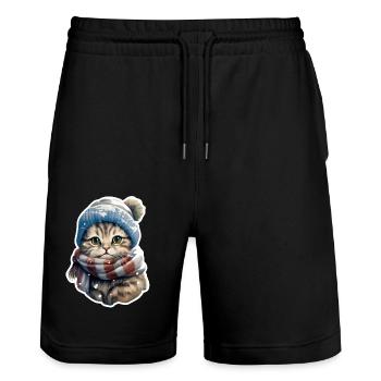 Katze im Winter - Stanley/Stella Unisex Bio Joggingshorts Trainer  - Schwarz - Vorne - Nik (191cm) & Marisol (170cm)