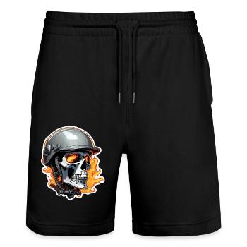 crane - squelette - tete de mort - casque de moto - Short de jogging bio TRAINER Stanley/Stella unisexe - noir - Devant - Nik (191cm) & Marisol (170cm)
