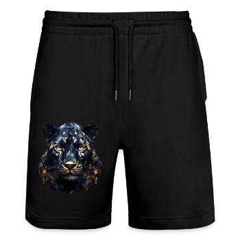 Schwarzer Panther Polygon Style - Stanley/Stella Unisex Bio Joggingshorts Trainer  - Schwarz - Vorne - Nik (191cm) & Marisol (170cm)