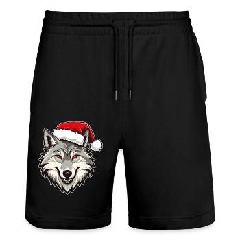 Wolf Christmas - Stanley/Stella Trainer Unisex Organic Jogging Shorts - black - Front - Nik (191cm) & Marisol (170cm)
