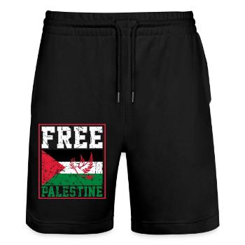 Free Palestine - Stanley/Stella Unisex Bio Joggingshorts Trainer  - Schwarz - Vorne - Nik (191cm) & Marisol (170cm)