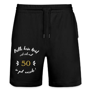 50.Geburtstag Happy Birthday - Stanley/Stella Unisex Bio Joggingshorts Trainer  - Schwarz - Vorne - Nik (191cm) & Marisol (170cm)