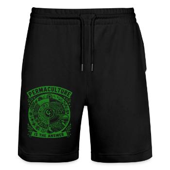 Permaculture Is The Answer - Stanley/Stella Trainer Unisex Organic Jogging Shorts - black - Front - Nik (191cm) & Marisol (170cm)