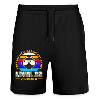 Level 32 - Stanley/Stella Trainer Unisex Organic Jogging Shorts - black - Front - Nik (191cm) & Marisol (170cm)