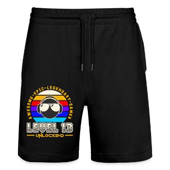 Level 13 - Stanley/Stella Trainer Unisex Organic Jogging Shorts - black - Front - Nik (191cm) & Marisol (170cm)