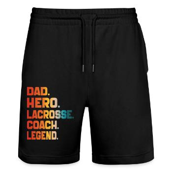 Dad Hero Lacrosse Coach Legend Sports Dad 2024 - Stanley/Stella Trainer Unisex Organic Jogging Shorts - black - Front - Nik (191cm) & Marisol (170cm)