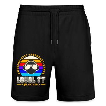 Level 77 - Short de jogging bio TRAINER Stanley/Stella unisexe - noir - Devant - Nik (191cm) & Marisol (170cm)