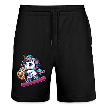 Unicorn Snowboarders: Pink Pizza Adventure - Stanley/Stella Trainer Unisex Organic Jogging Shorts - black - Front - Nik (191cm) & Marisol (170cm)