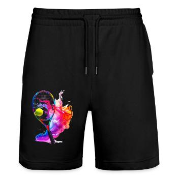 Tennis, a sport that is fun and keeps you fit - Stanley/Stella Trainer Unisex Organic Jogging Shorts - black - Front - Nik (191cm) & Marisol (170cm)