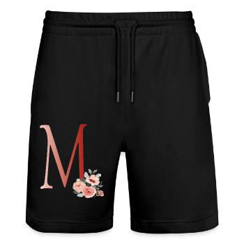 Buchstabe M mit Blumen - Stanley/Stella Unisex Bio Joggingshorts Trainer  - Schwarz - Vorne - Nik (191cm) & Marisol (170cm)