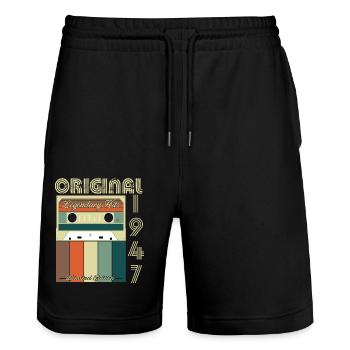 Legendary 1947 Anniversary - Stanley/Stella Trainer Unisex Organic Jogging Shorts - black - Front - Nik (191cm) & Marisol (170cm)