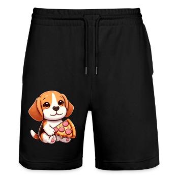 Beagle Dog Salami Pizza Indulgence - Stanley/Stella Trainer Unisex Organic Jogging Shorts - black - Front - Nik (191cm) & Marisol (170cm)