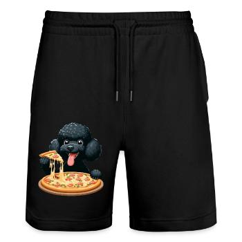 Comic Poodle with Pizza - Stanley/Stella Trainer Unisex Organic Jogging Shorts - black - Front - Nik (191cm) & Marisol (170cm)