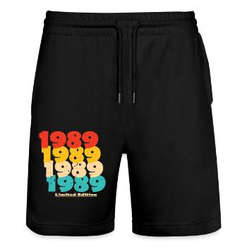 1989: Limited Edition - 35th Anniversary - Stanley/Stella Trainer Unisex Organic Jogging Shorts - black - Front - Nik (191cm) & Marisol (170cm)