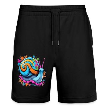 Party Snail Colorful Vineyard Snail - Stanley/Stella Trainer Unisex Organic Jogging Shorts - black - Front - Nik (191cm) & Marisol (170cm)