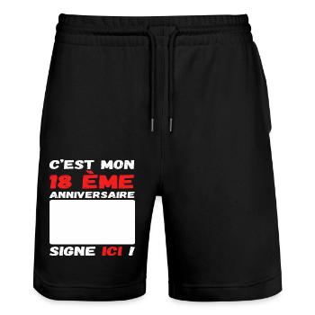 C' est mon 18 ème anniversaire livre d' or cadeau - Short de jogging bio TRAINER Stanley/Stella unisexe - noir - Devant - Nik (191cm) & Marisol (170cm)