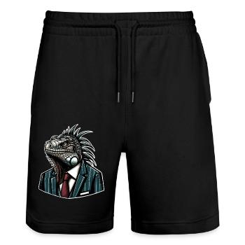 Iguana in a suit - Stanley/Stella Trainer Unisex Organic Jogging Shorts - black - Front - Nik (191cm) & Marisol (170cm)