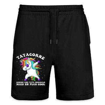 Tatacorne humour tata licorne cadeau pour tante - Short de jogging bio TRAINER Stanley/Stella unisexe - noir - Devant - Nik (191cm) & Marisol (170cm)
