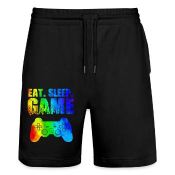 Gamer Game Play Online Computer Gaming Arcade Neon - Stanley/Stella Trainer Unisex Organic Jogging Shorts - black - Front - Nik (191cm) & Marisol (170cm)