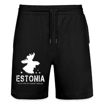 Estonia Estland Esten estnisch - Stanley/Stella Unisex Bio Joggingshorts Trainer  - Schwarz - Vorne - Nik (191cm) & Marisol (170cm)