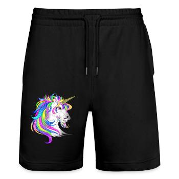 Einhorn wütend - Stanley/Stella Unisex Bio Joggingshorts Trainer  - Schwarz - Vorne - Nik (191cm) & Marisol (170cm)