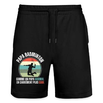 Papa badminton cadeau fête des pères vintage - Short de jogging bio TRAINER Stanley/Stella unisexe - noir - Devant - Nik (191cm) & Marisol (170cm)