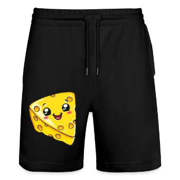 Morceau de fromage kawaii avec un visage amusant - Short de jogging bio TRAINER Stanley/Stella unisexe - noir - Devant - Nik (191cm) & Marisol (170cm)